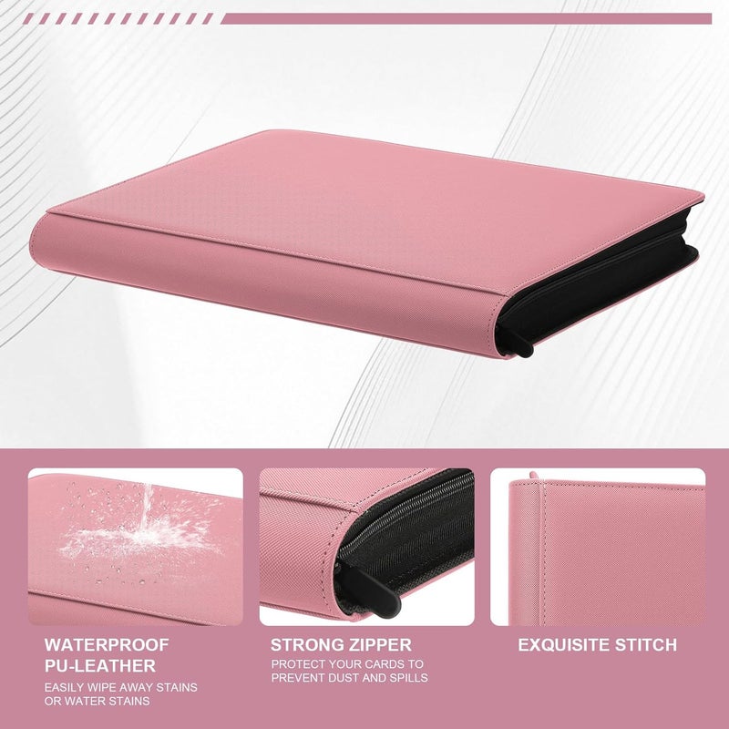 MOSLA Toploader Binder,Trading Card Binder Storage Hold up 288 Cards 9-Pocket Top Loader Binder with Sleeves for 3"x4" Rigid Toploaders Hard Cases(9Pink7) - Image 2